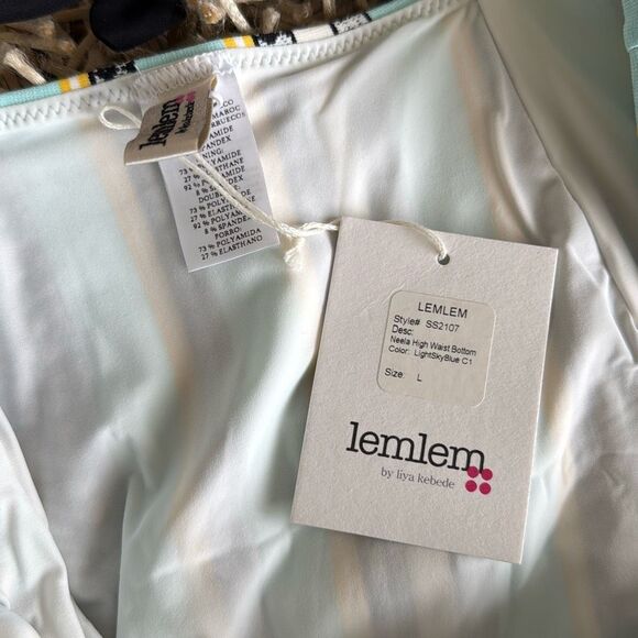 Lemlem Neela High-Waist Bikini Bottom in Light Sky Blue Size L - Picture 5 of 7